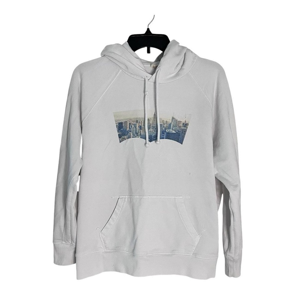 Levis White Graphic Hoodie New York City Skyline Batwing Logo Size L